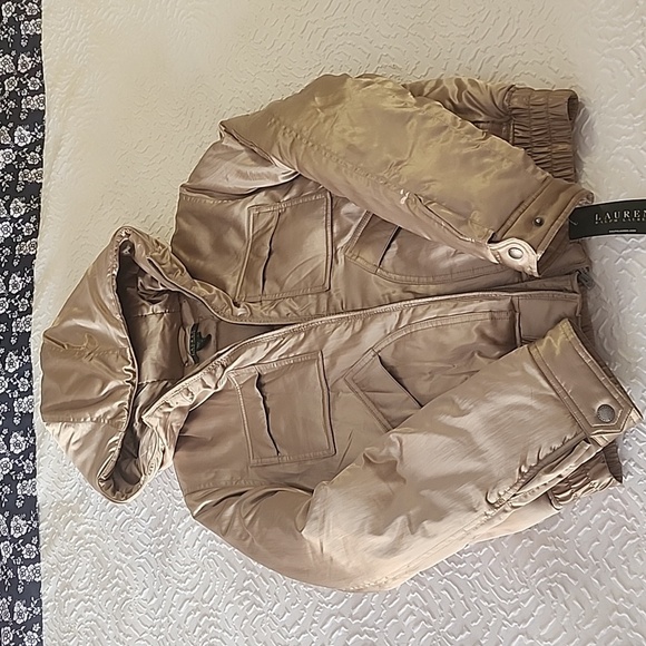 Ralph Lauren Gold Puffer Jacket Hooded size Large - Picture 1 of 7
